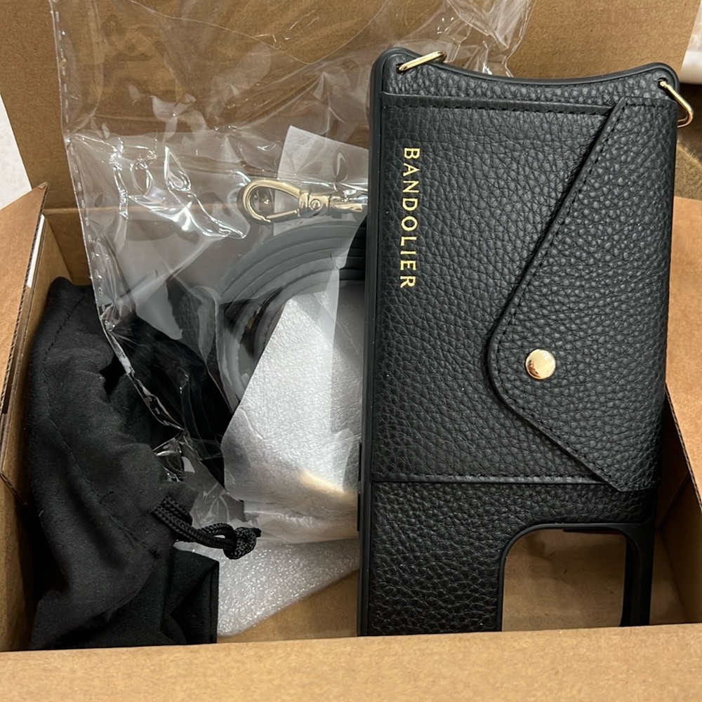 HAILEY
Side Slot Leather Crossbody Bandolier in Black/Gold